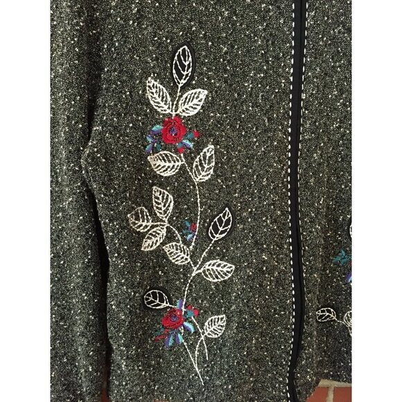 Y2K Jacket Women's Medium Zip Blazer‎ Embroidered Floral Cottagecore Fairy Boho - Picture 2 of 11